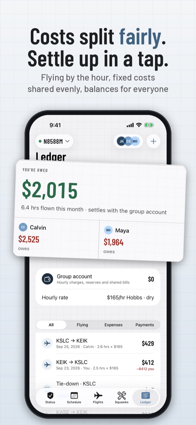 Hangarfolio operating cost ledger